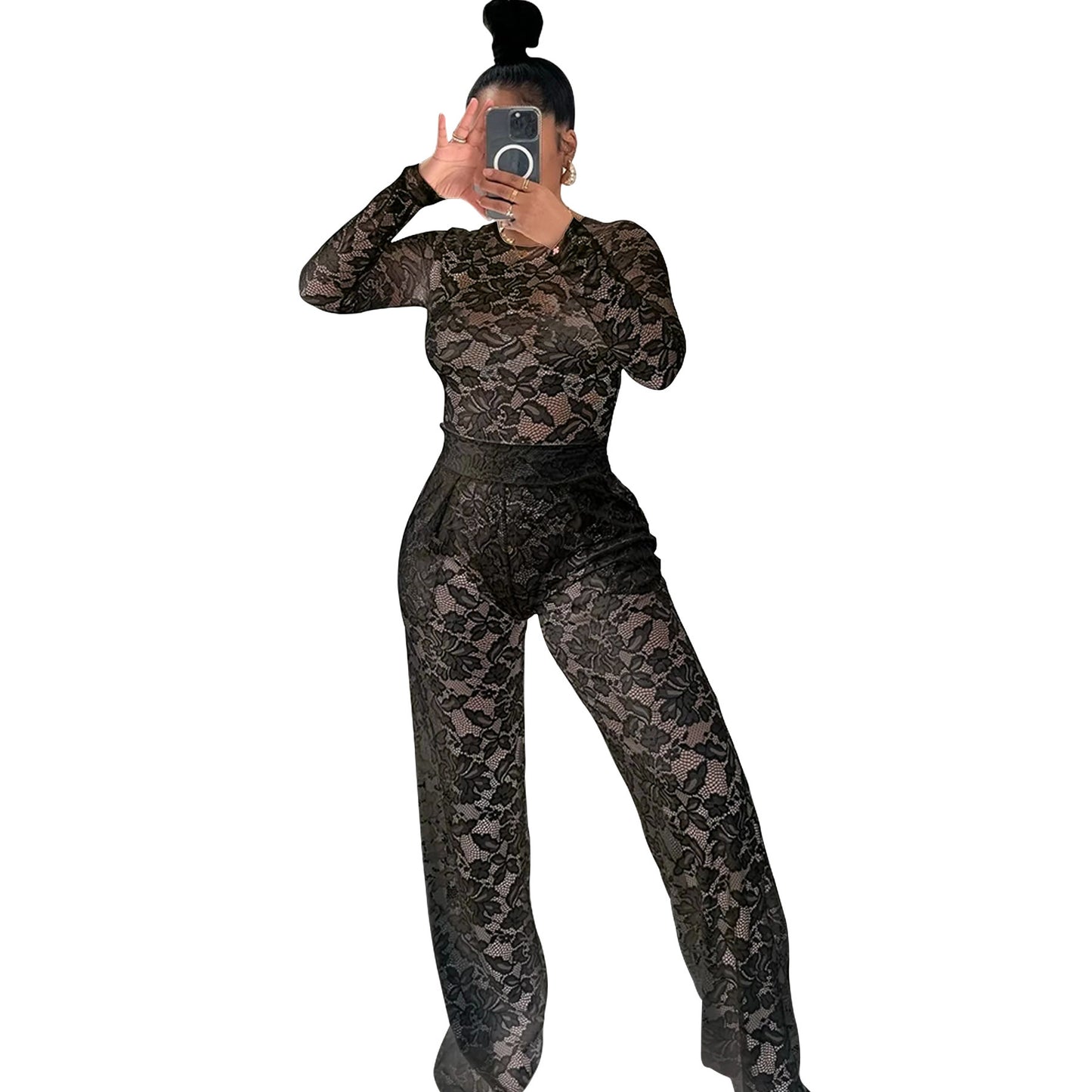 Lace Jumpsuit Straight-leg Pants Suit