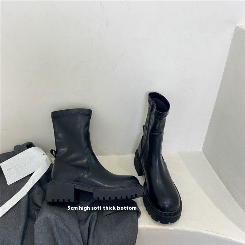 New Autumn And Winter Thick Bottom Chunky Heel Martin Boots For Women