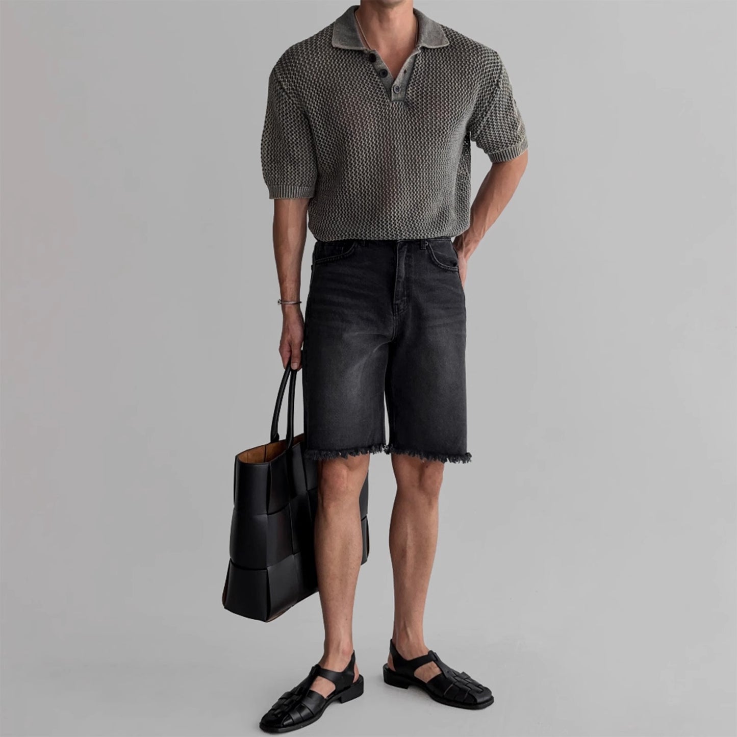 Honeycomb Hollow Knitted Short-sleeved Polo Shirt