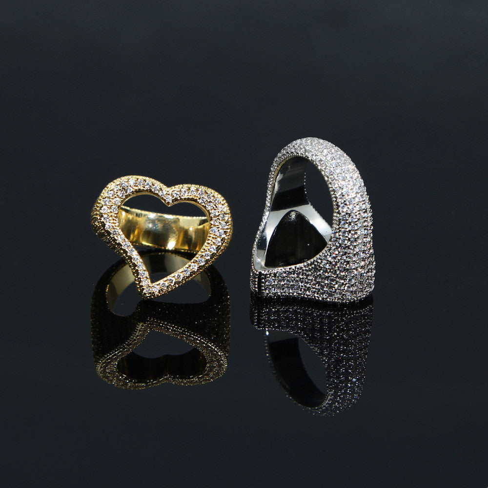 Openwork Heart Ring Set With Diamond Zircon Men