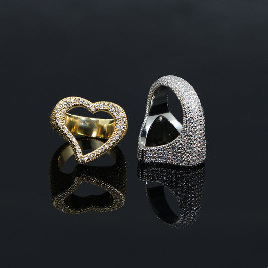 Openwork Heart Ring Set With Diamond Zircon Men