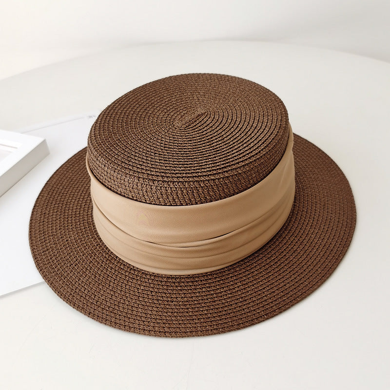 Flat Straw Hat French Woven Top Hat Seaside Beach Vacation Sun Shade