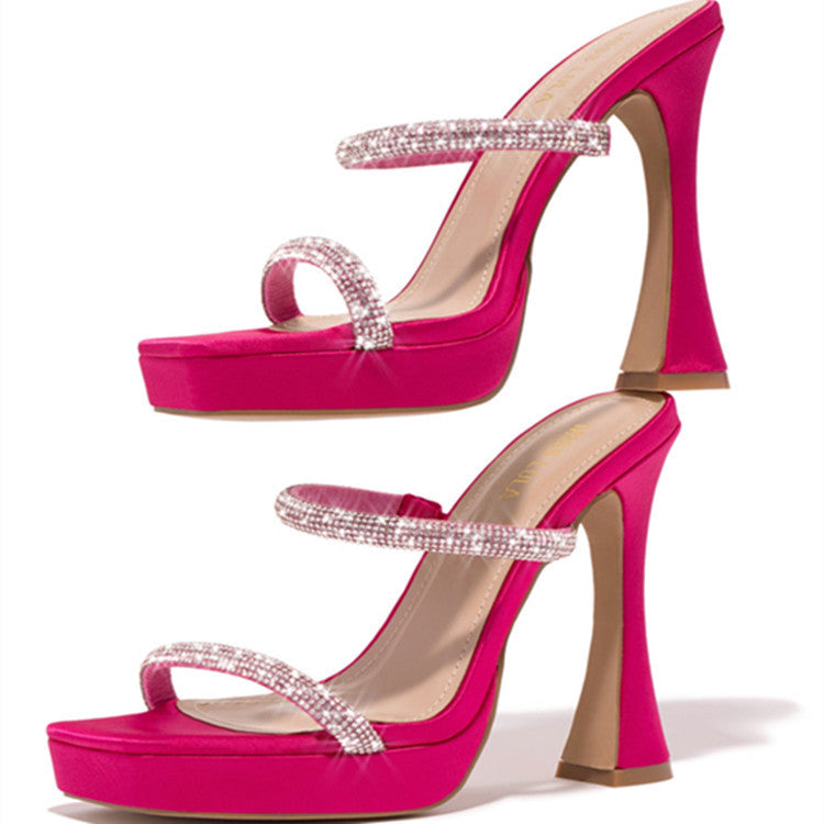 Sexy Rhinestones Square Toe High Heels