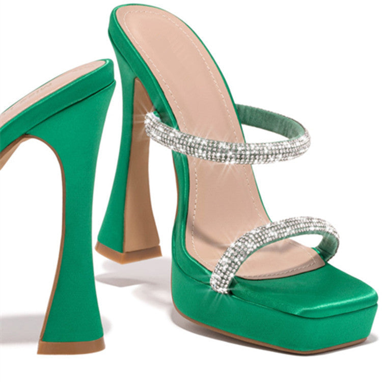 Sexy Rhinestones Square Toe High Heels
