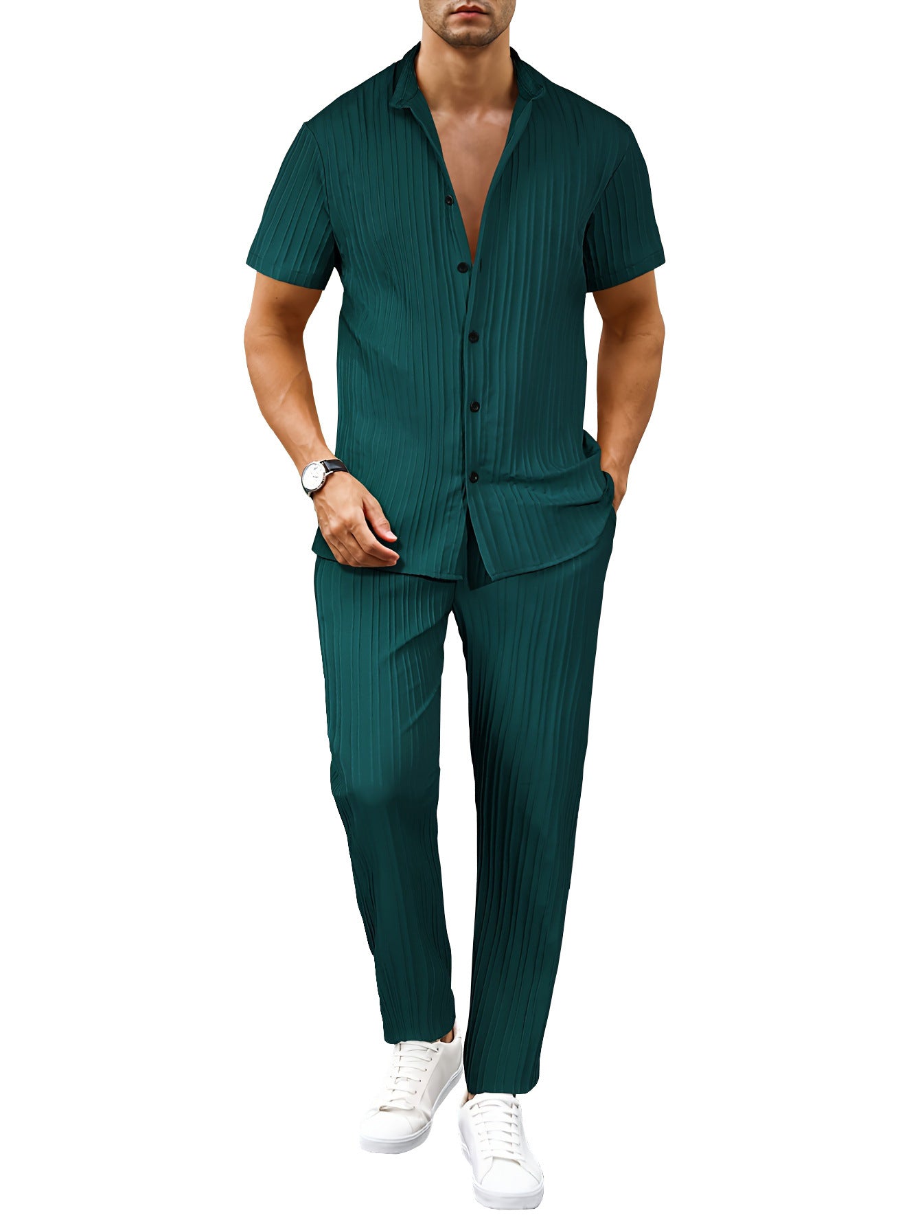 European And American Men's Casual Short-sleeved Two-piece Suit