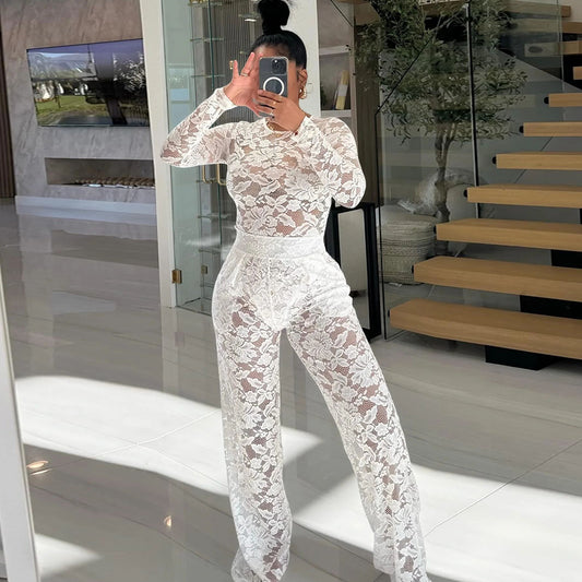 Lace Jumpsuit Straight-leg Pants Suit