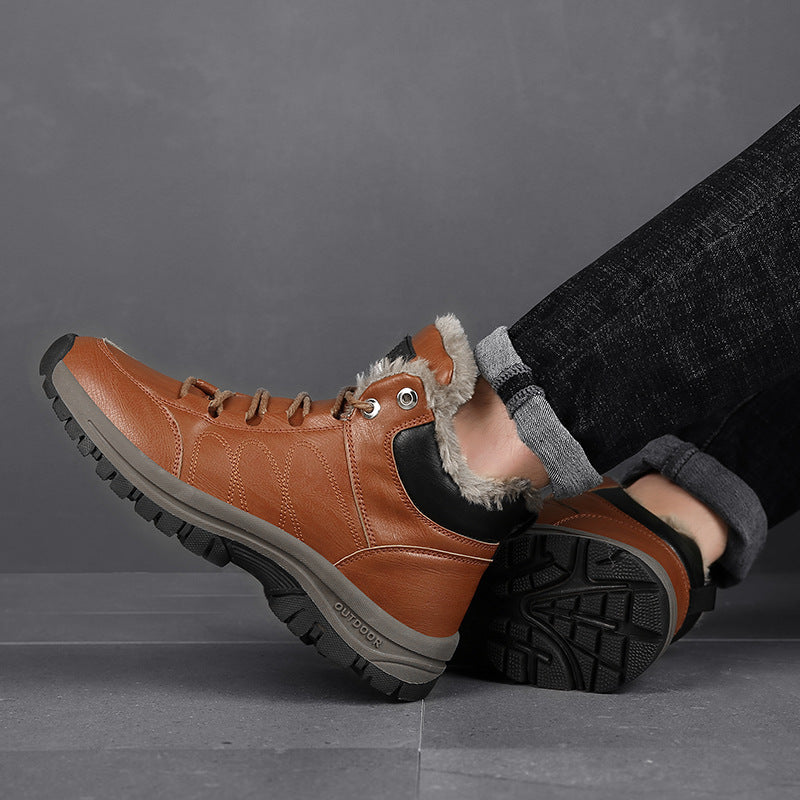 Winter Boots For Men Warm Leather Shoes With Plush