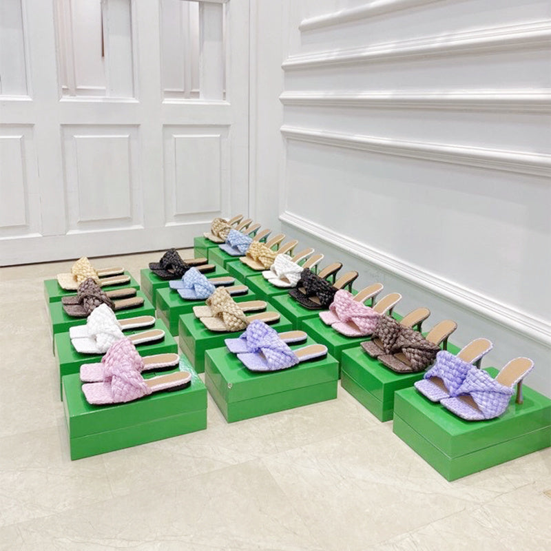 Summer New Woven Outer Wear High Heels Women