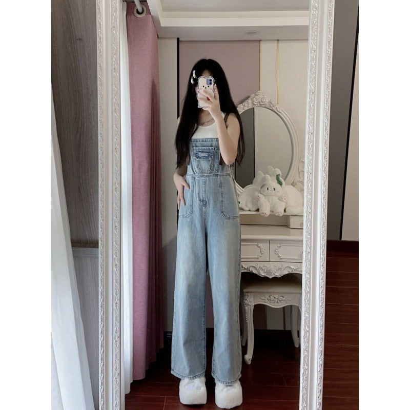 Women's American-style Retro Denim Suspender Pants