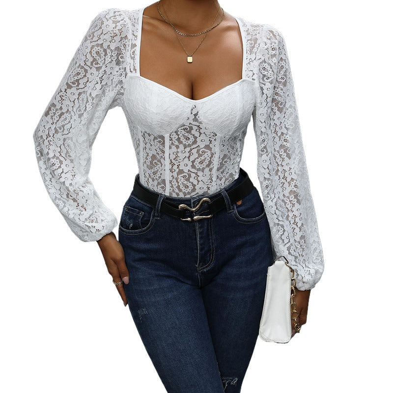 Women's Lace Stitching Long-sleeved Jumpsuit