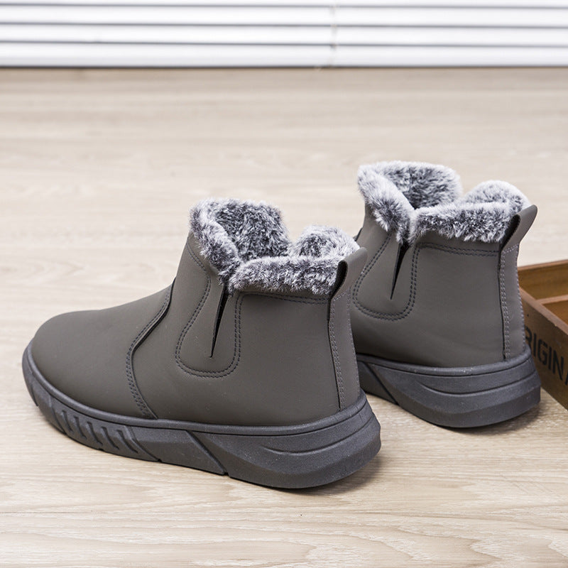 Winter Snow Boots Men V Cutout Shoes With Plush Ankle Boots