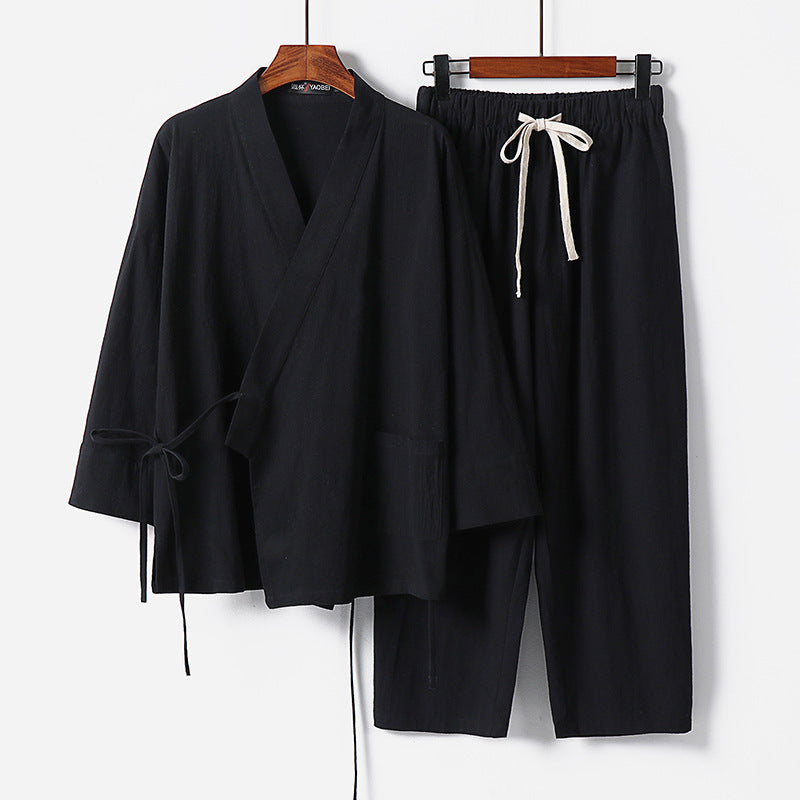 Cardigan Hanfu Trendy Cotton And Linen Two-piece Suit