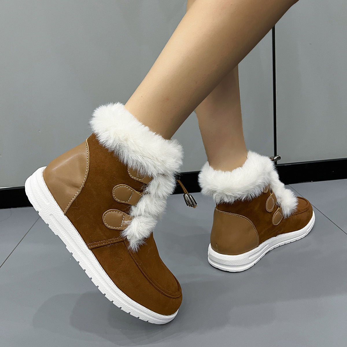 Fashion Suede Fleece Snow Boots Winter Warm Plush Round Toe Cotton Shoes Versatile Simple Short Boot For Women