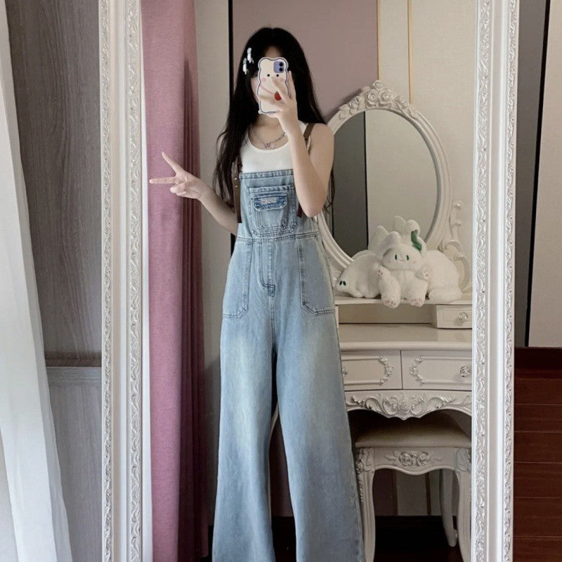 Women's American-style Retro Denim Suspender Pants