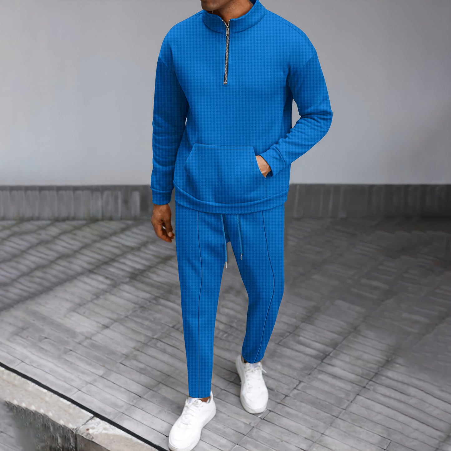 Turtleneck Half Zip Pocket Long Sleeve Sweater Trousers Casual Suit