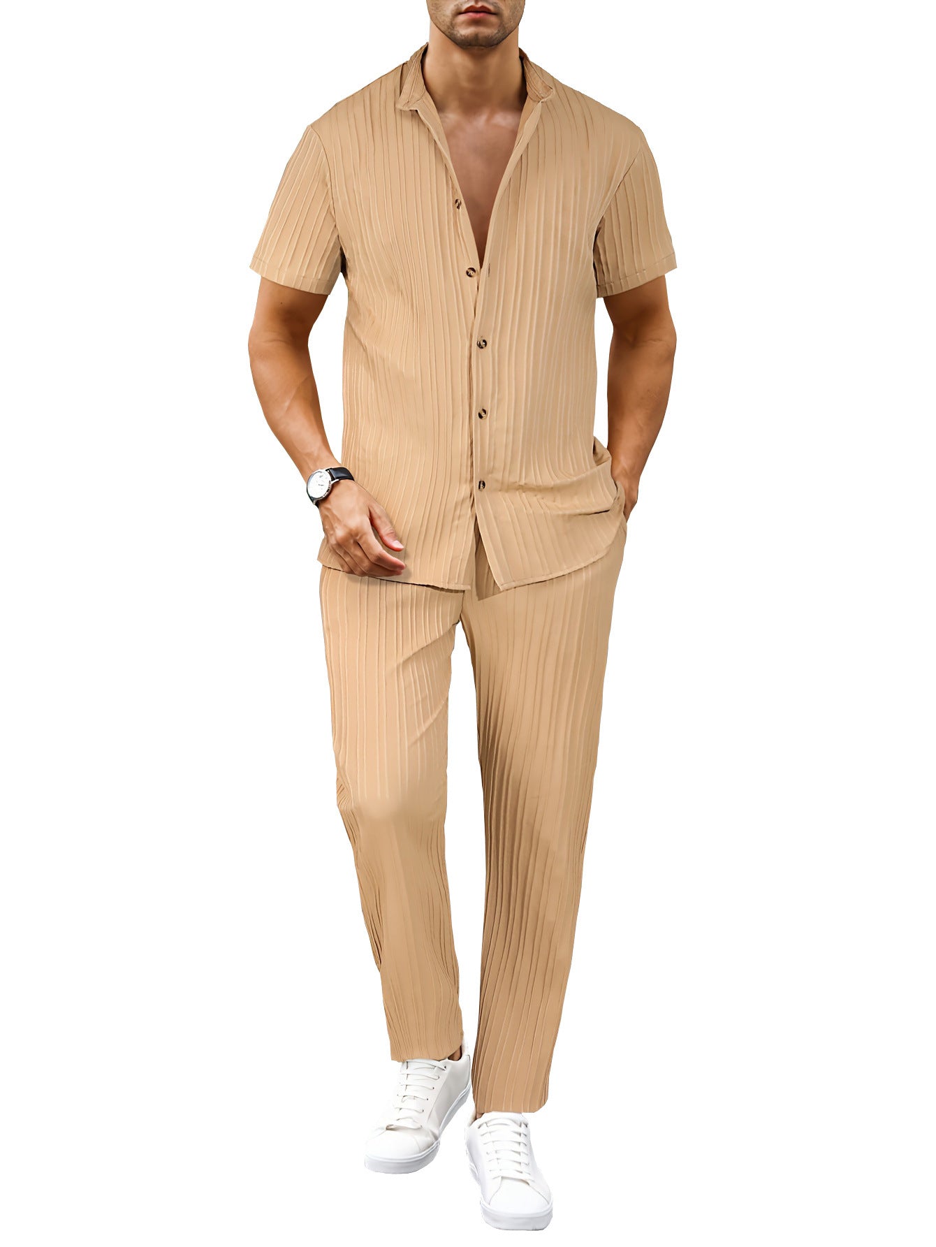 European And American Men's Casual Short-sleeved Two-piece Suit