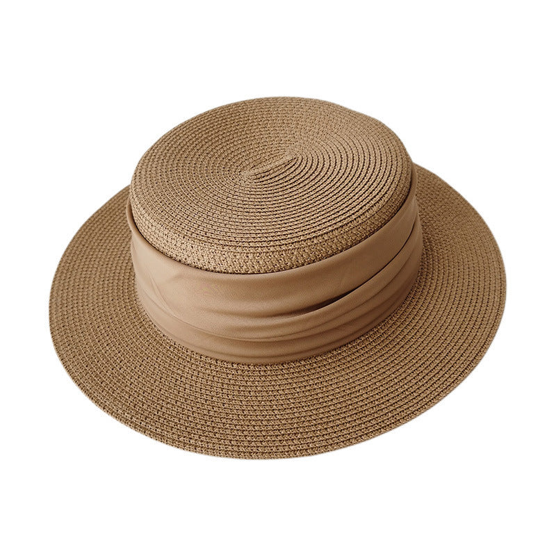 Flat Straw Hat French Woven Top Hat Seaside Beach Vacation Sun Shade