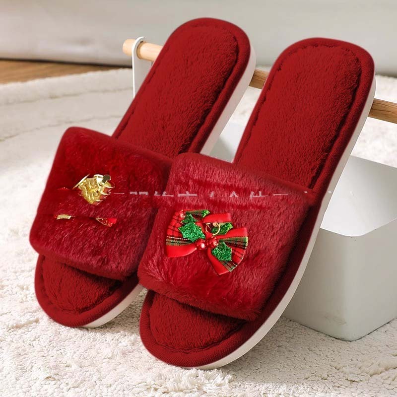 Autumn And Winter Open Toe Fluffy Slippers Word Home