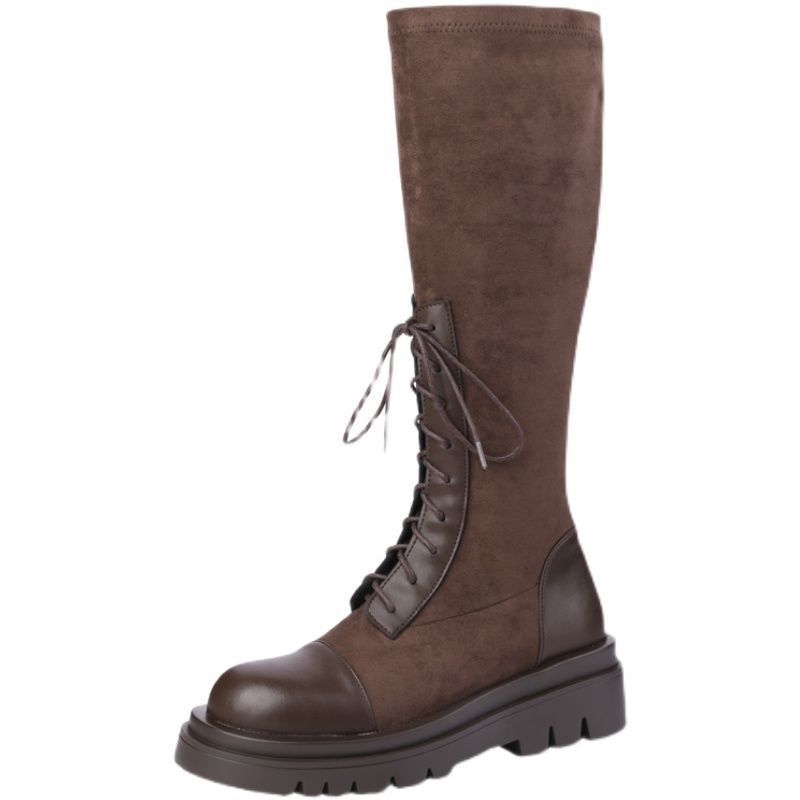 Thick-soled Thinner Lace-up Knight Boots Women Are Small But Knee-length Autumn And Winter