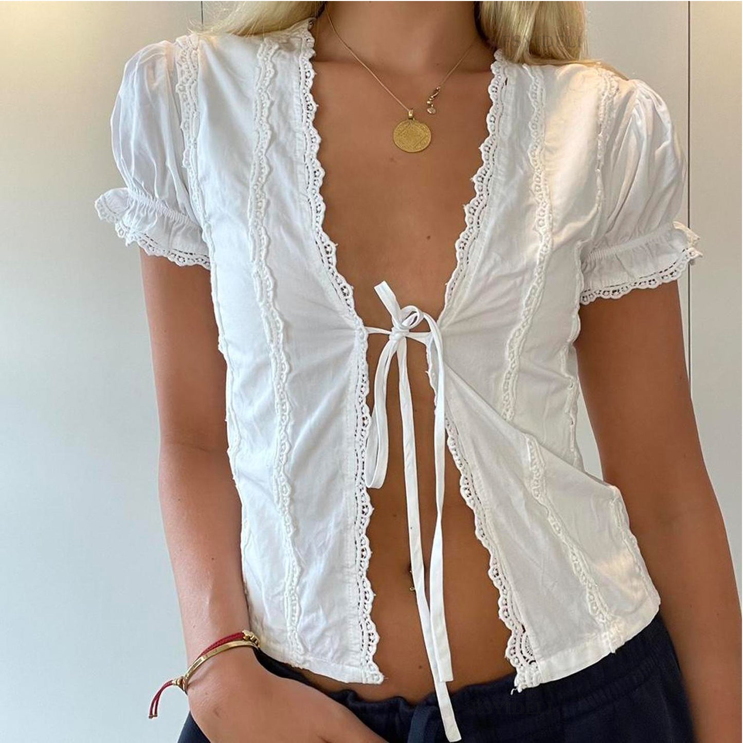 Lace-up Cropped Solid Color Cardigan Top