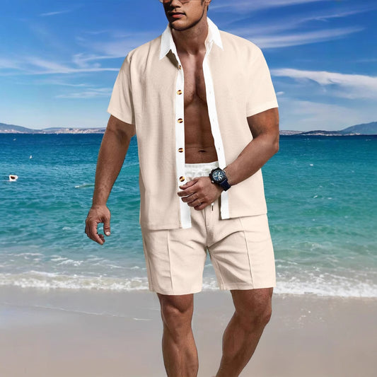 Men's Casual Vacation Shirt And Shorts Two-piece Suit