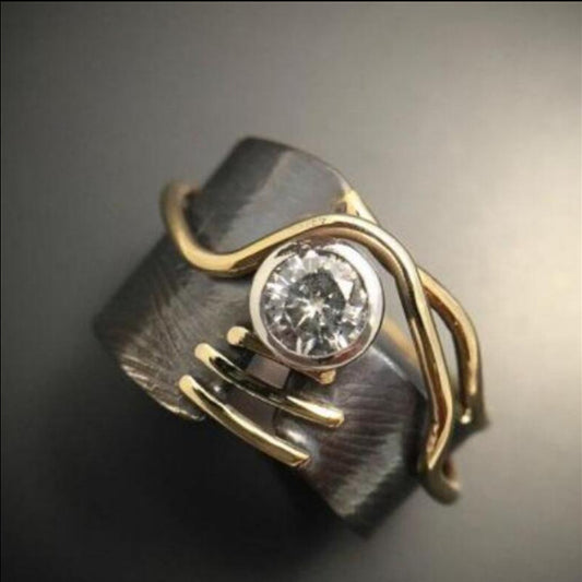 Fashion Retro Wide Exquisite Ring Geometric Wave Pattern