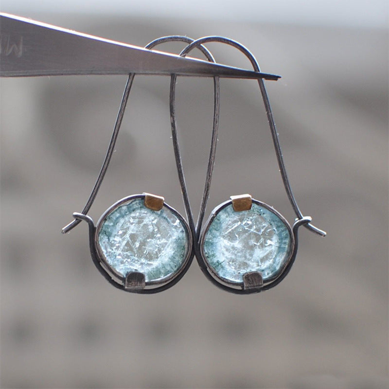 Moonstone Double Color Light Blue Round Earrings For Women