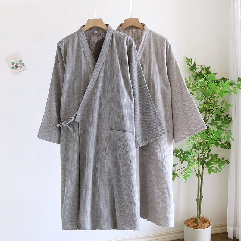 Japanese-style Kimono Pajamas Lace-up Bathrobe Men's Spring And Summer Thin Pure Cotton