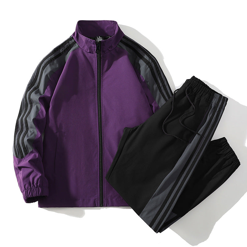 Sports Men's Trendy Handsome Casual Stand Collar Top And Trousers Two-piece Set