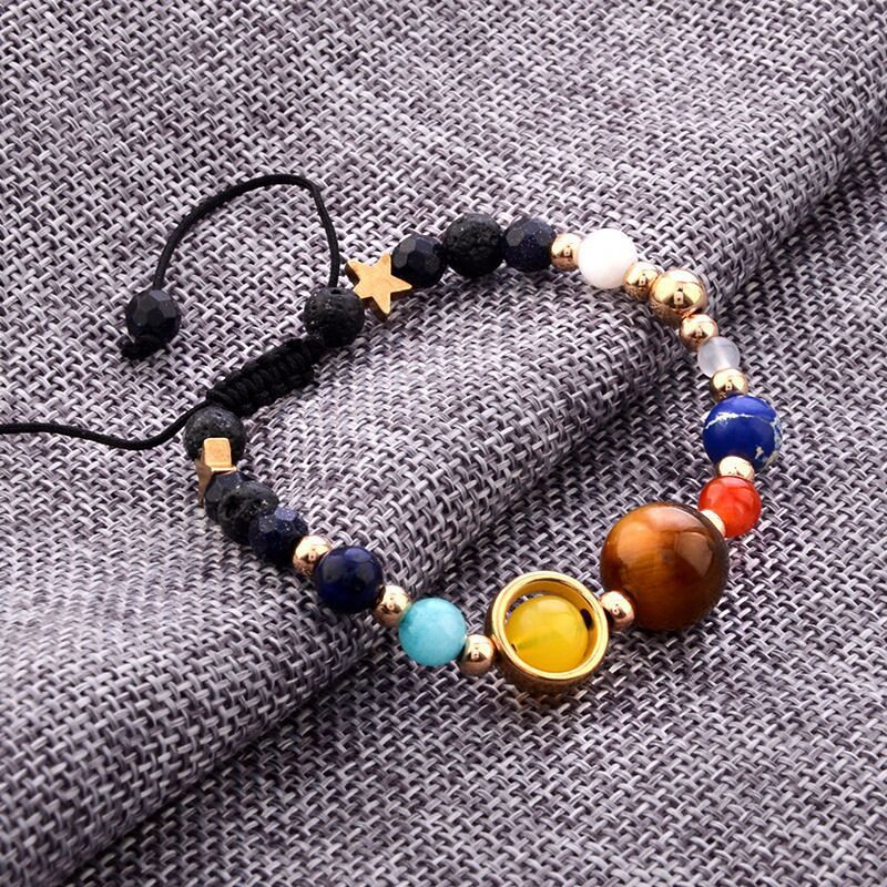 Eight Planets Alloy Bracelet, Natural Stone Bead Bracelet Women Solar System Bracelet Universe Galaxy The Eight Planets Guardian Star Natural Stone Beads Bracelet Bangle Gifts For Girls