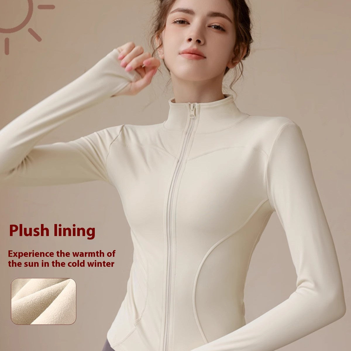 Fleece-lined Stand Collar Top Sports Coat For Women