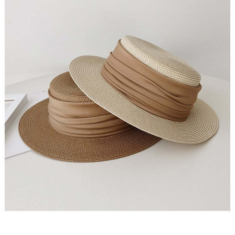 Flat Straw Hat French Woven Top Hat Seaside Beach Vacation Sun Shade