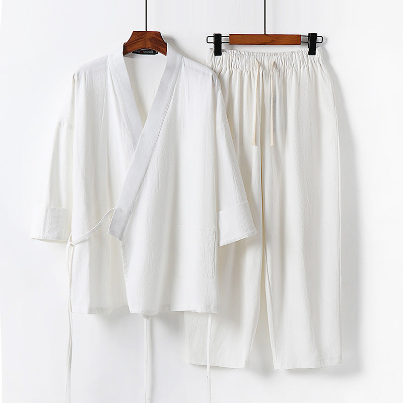 Cardigan Hanfu Trendy Cotton And Linen Two-piece Suit