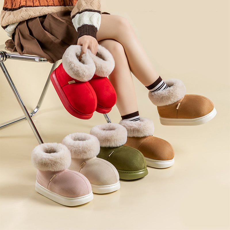 Winter Thick-soled Cotton Shoes House Indoor Outwaer Plus Velvet Warm Snow Boots With Big Fur Cut Plush Ankle Boots For Women