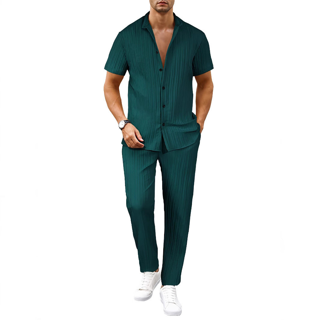 European And American Men's Casual Short-sleeved Two-piece Suit