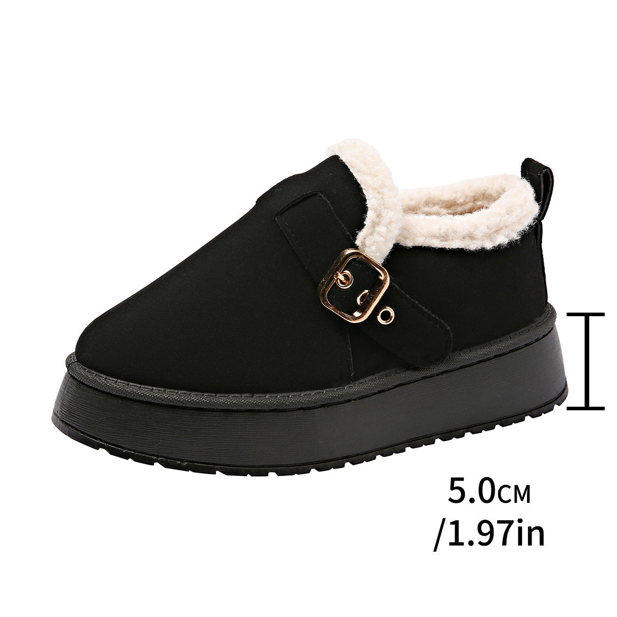 Fashion Round Toe Ankle Boots With Buckle Design Winter Warm Thickened Cotton Shoes Suede Flat Boot For Women