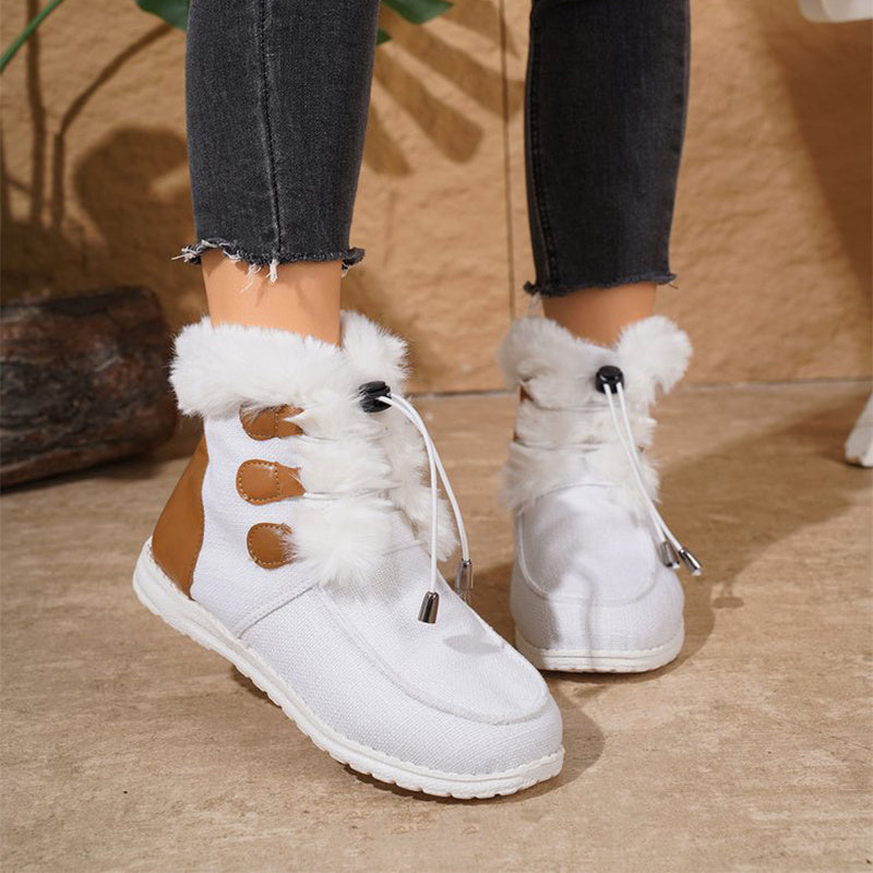 Fashion Round Toe Snow Boots Winter Warm Plush Flat Cotton Shoes Versatile Simple Short Boot For Women