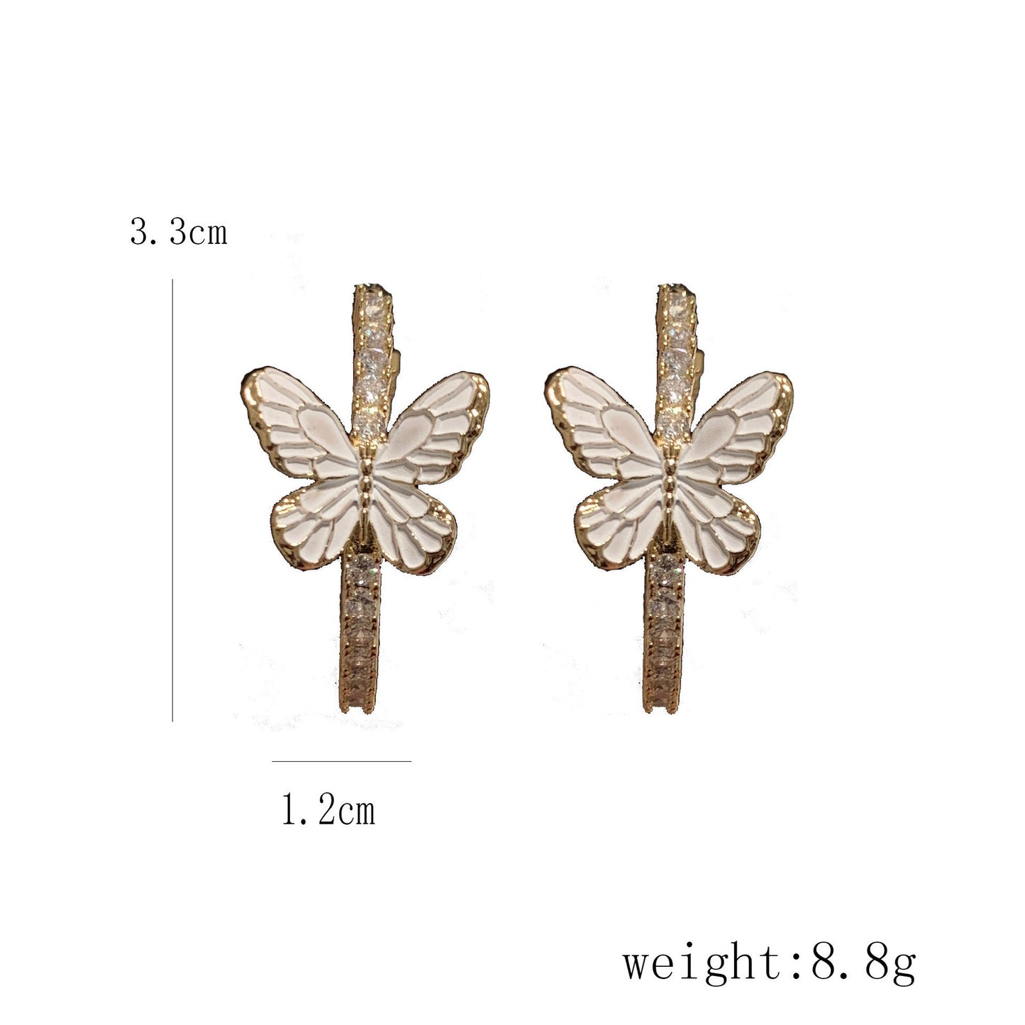 Three-dimensional Micro Inlaid Zircon Fashionable White Butterfly Earrings