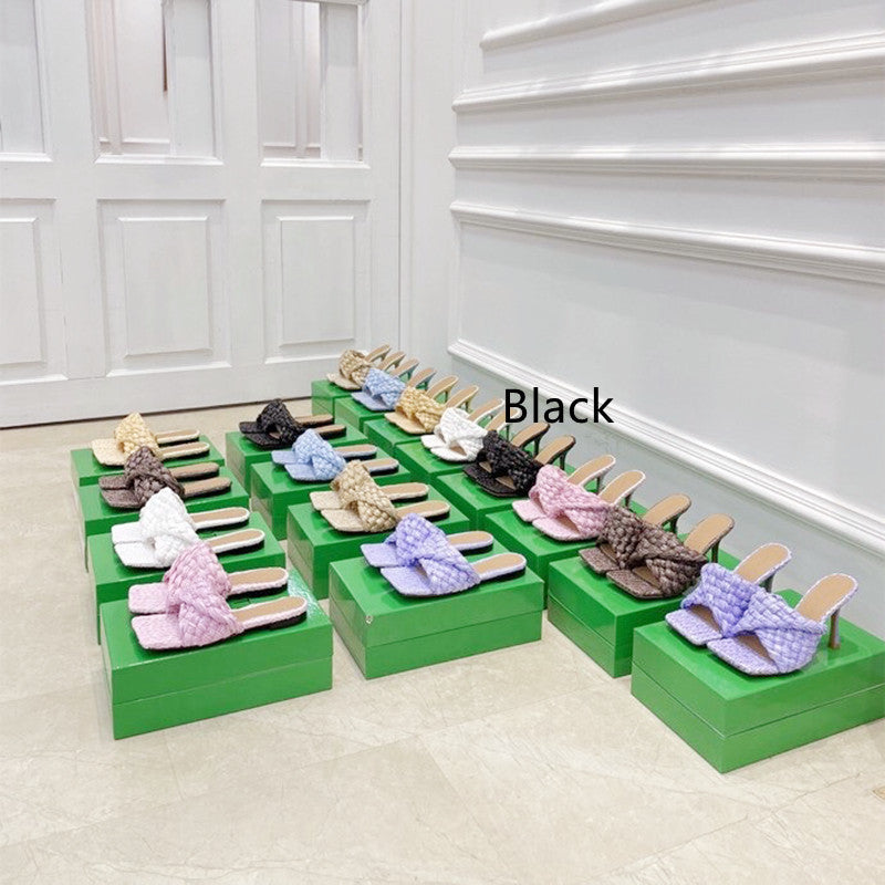 Summer New Woven Outer Wear High Heels Women