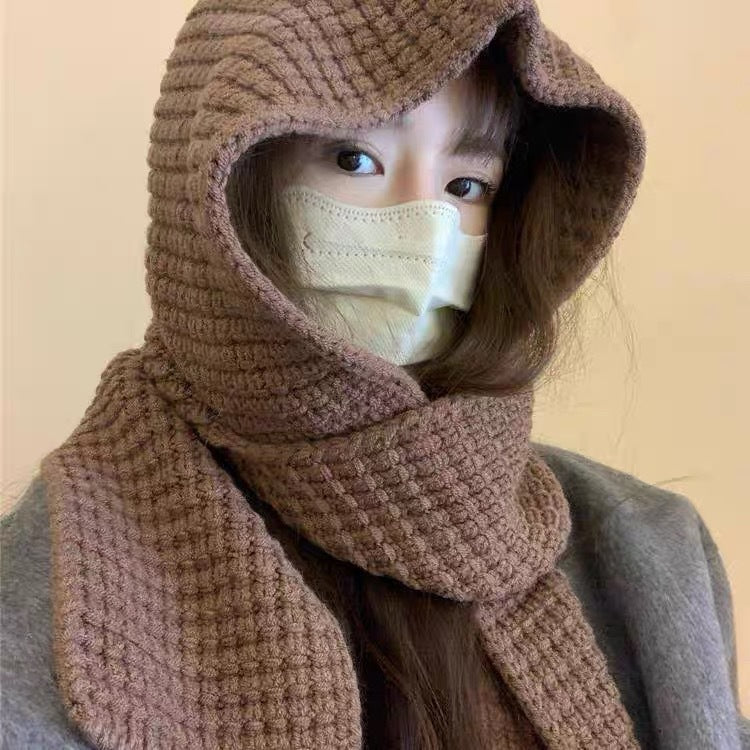 LAFA Fake Hoodie Hat Scarf Shawl Integrated Knitted Earflaps