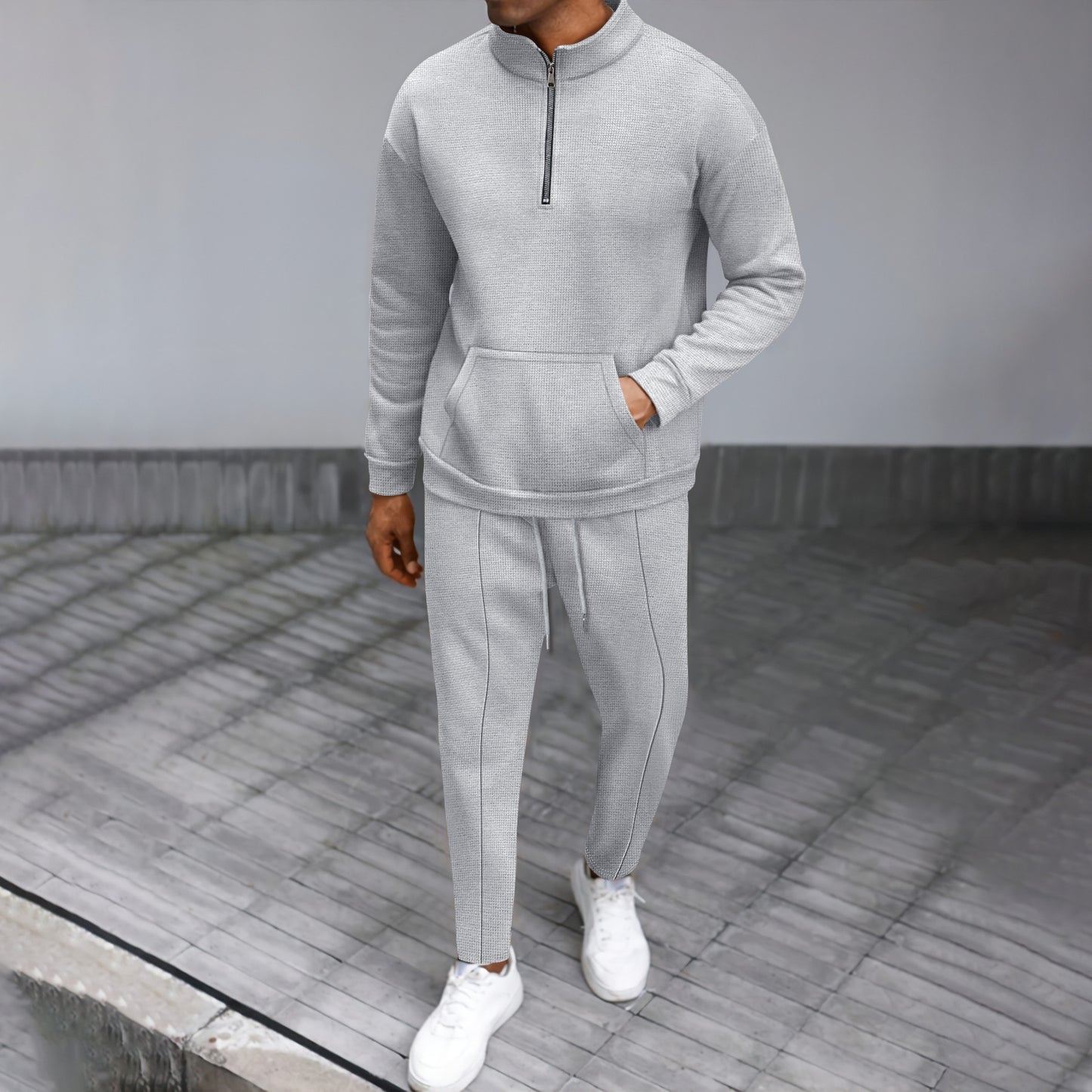 Turtleneck Half Zip Pocket Long Sleeve Sweater Trousers Casual Suit