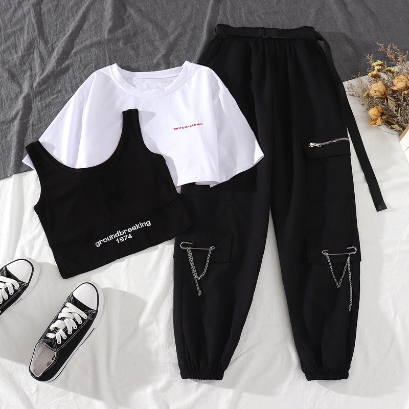 Women's Short Sleeve T-Shirt Casual Three Piece Set
