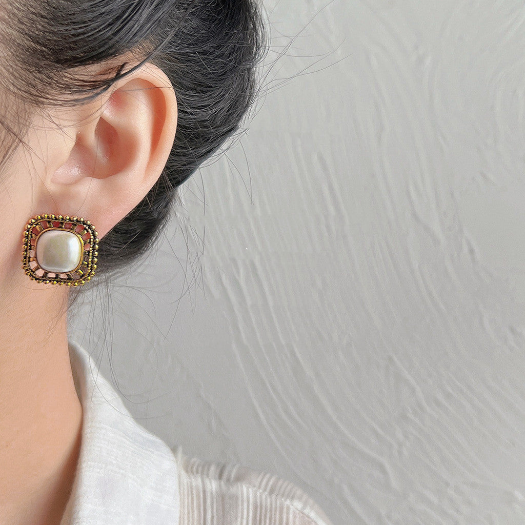 Retro Gold Square Earrings For Women