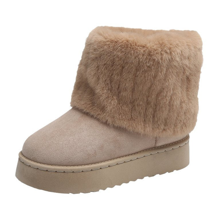 Thick-soled Plush Snow Boots Winter Warm Mid-tube Furry Cotton Shoes For Women Short Boot