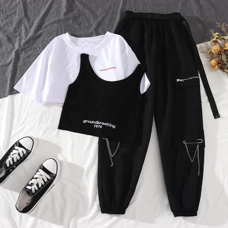 Women's Short Sleeve T-Shirt Casual Three Piece Set