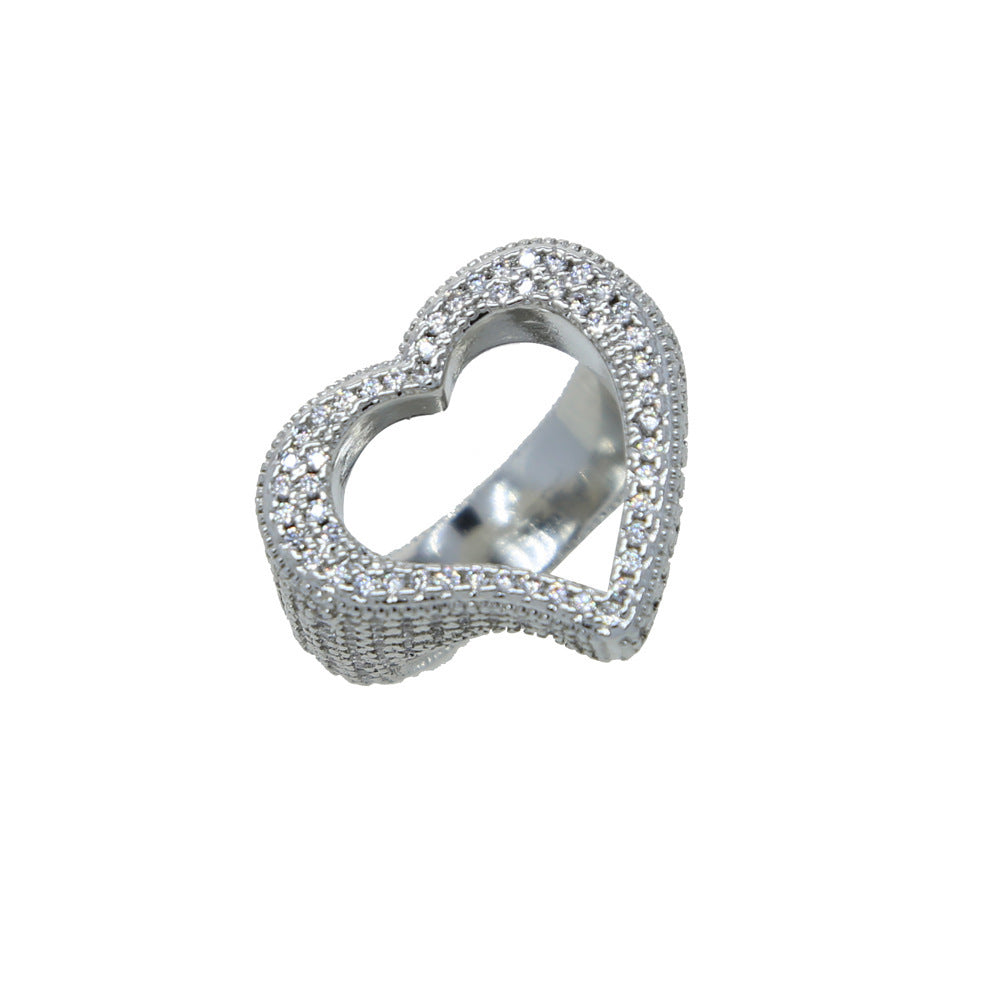 Openwork Heart Ring Set With Diamond Zircon Men