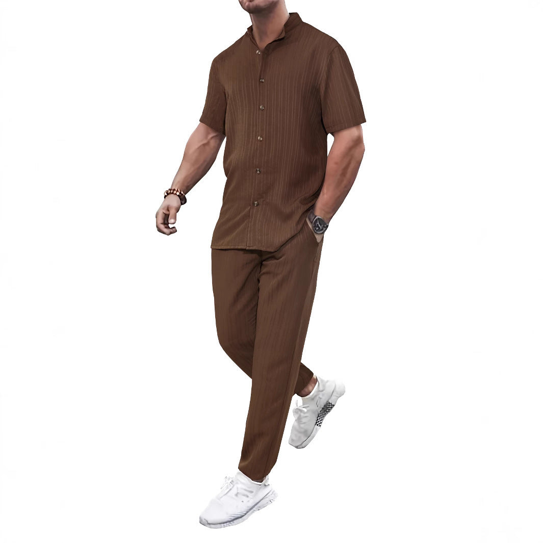 European And American Men's Casual Short-sleeved Two-piece Suit