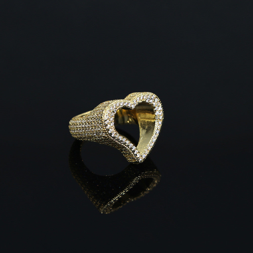 Openwork Heart Ring Set With Diamond Zircon Men