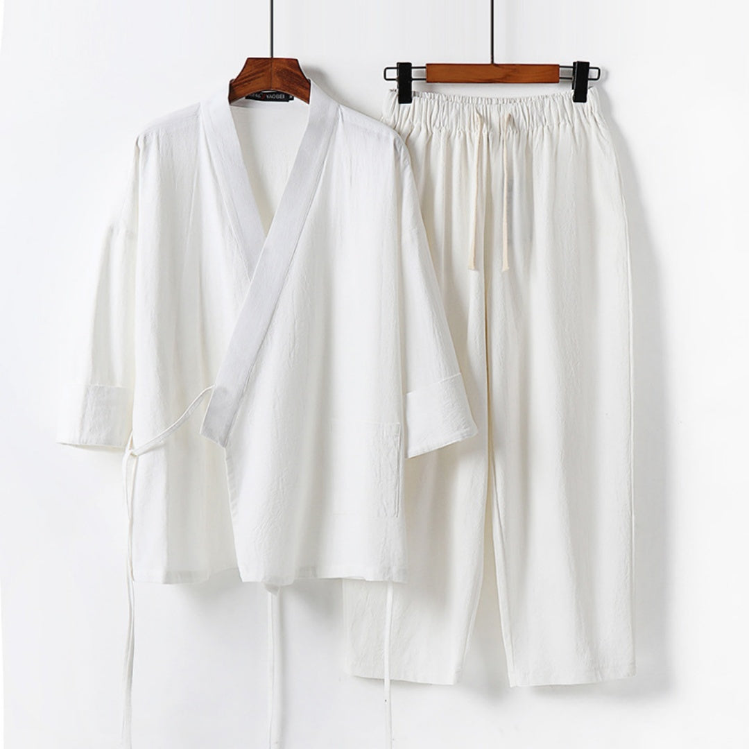 Cardigan Hanfu Trendy Cotton And Linen Two-piece Suit