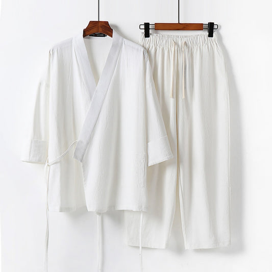 Cardigan Hanfu Trendy Cotton And Linen Two-piece Suit